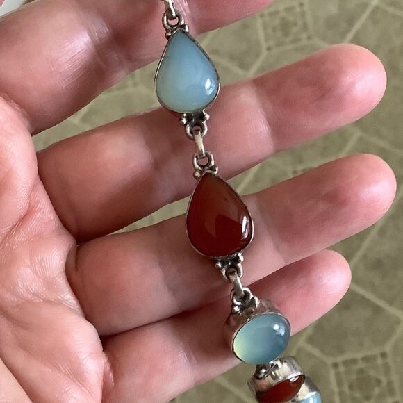 sterling SILVER 925 CARNELIAN/MILKY AQUAMARINE BRACELET - Picture 5 of 8